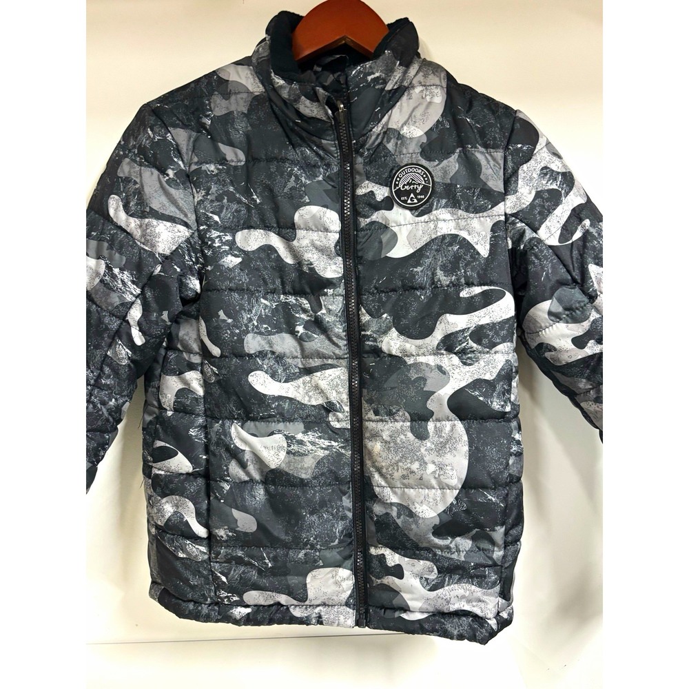 Kids Jacket Gerry Gray/Black Camo Puffer Full Zip Lined Size 10-12 Winter Coat